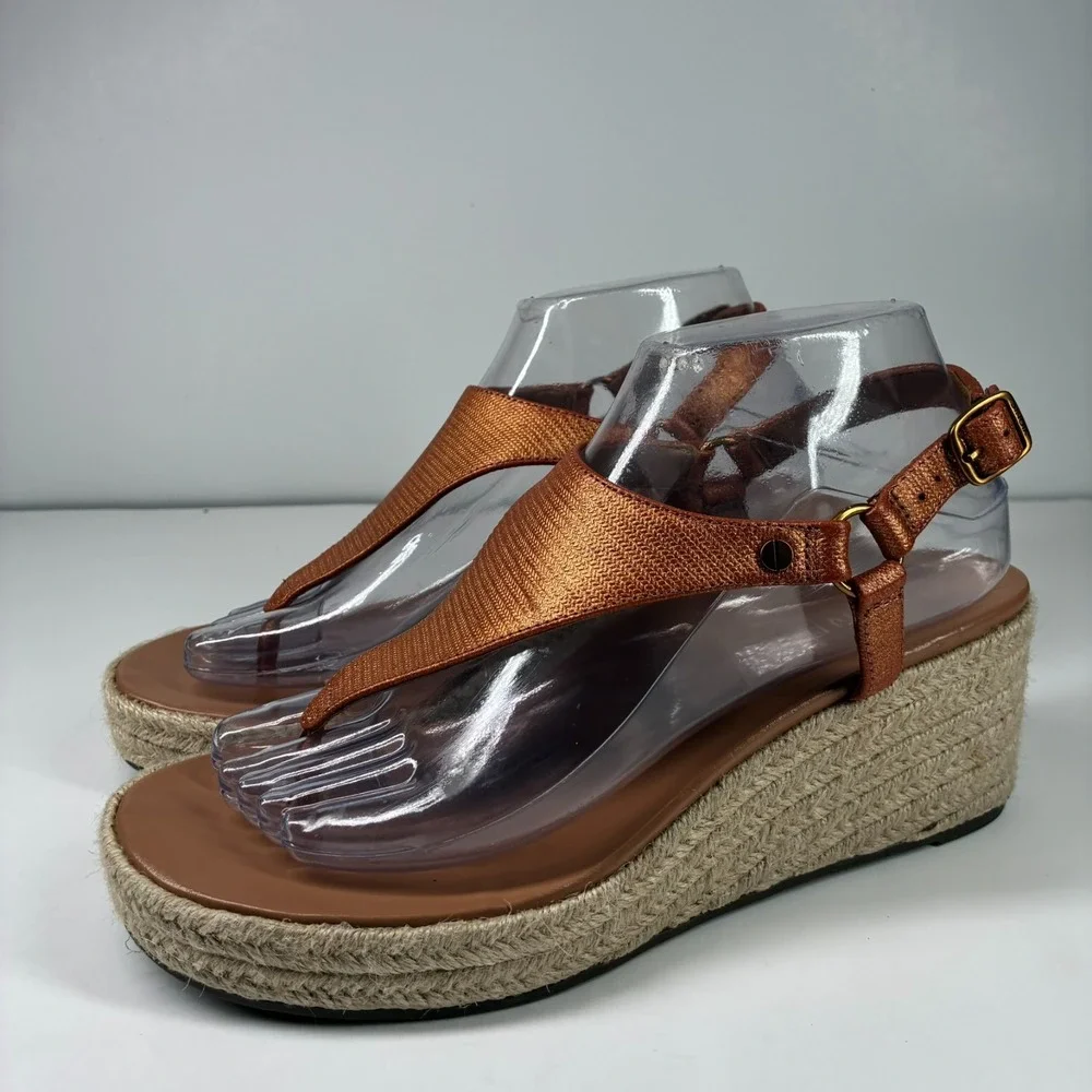 Vionic Kirra Women's US 8 Copper Leather Orthotic Casual Wedge Espadrille Sandal